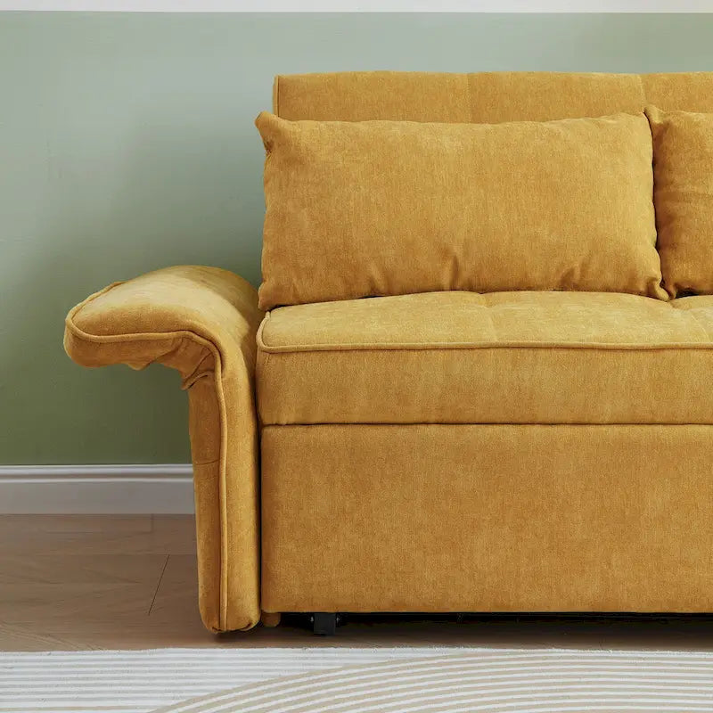 Rozkładana sofa z funkcją spania, obita żółtą tkaniną szenilową - 39.00 x 53.50 x 31.50