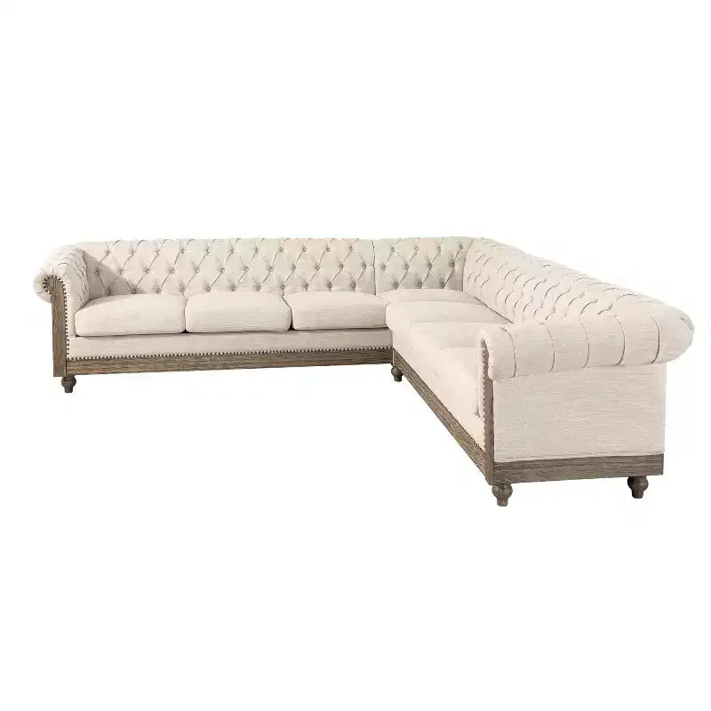 Duża retro sofa modułowa narożna Mirod z drewnianymi nogami, wygodna konstrukcja modułowa do salonu, strefy wypoczynkowej i przestrzeni rodzinnych