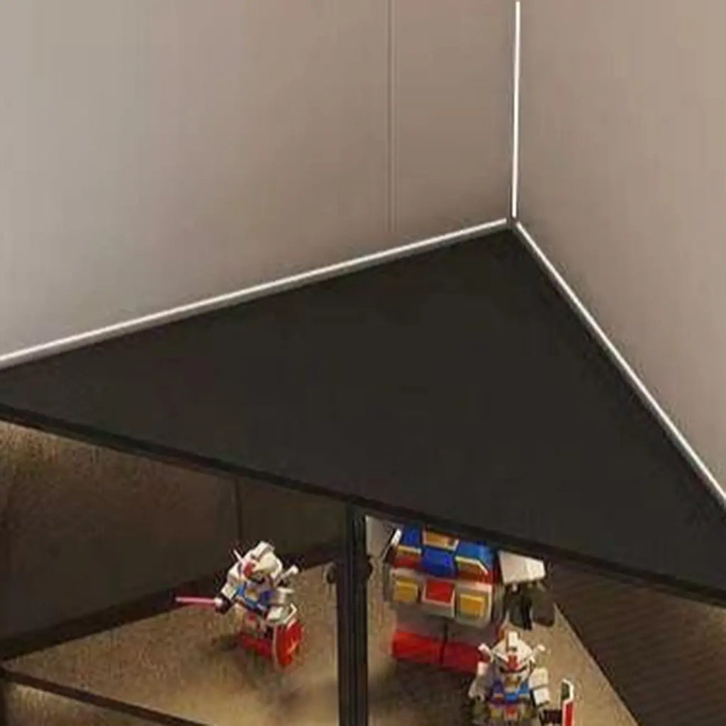 Moderne grijze metalen houten hoekvitrinekast met glazen deur