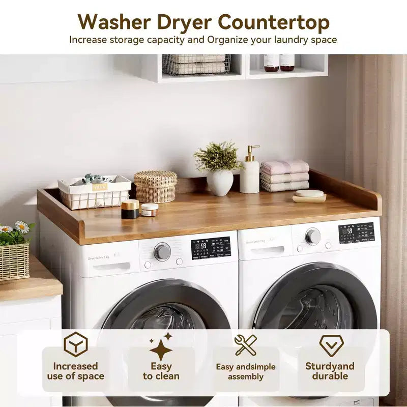 Plateau pour lave-linge et sèche-linge, avec rebord surélevé et tapis antidérapant, pour panier à linge, rangement et organisation de la buanderie