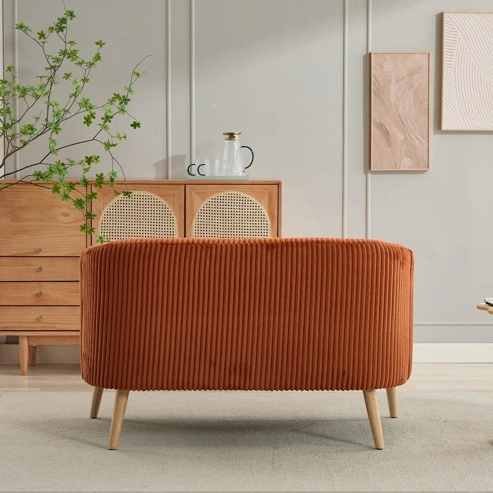 2-Sitzer-Sofa mit Cordbezug und Beinen aus Walnussholz