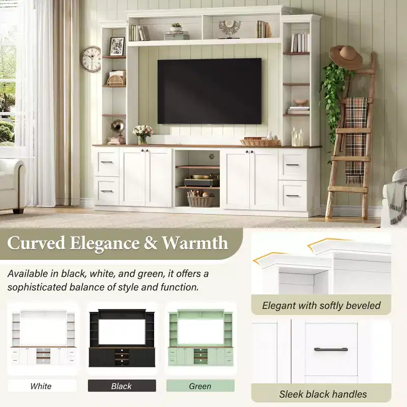 Meuble mural de divertissement de style champêtre ModernLuxe 4 en 1, compatible avec les téléviseurs jusqu'à 70, meuble TV et console multimédia avec étagères réglables et tiroirs