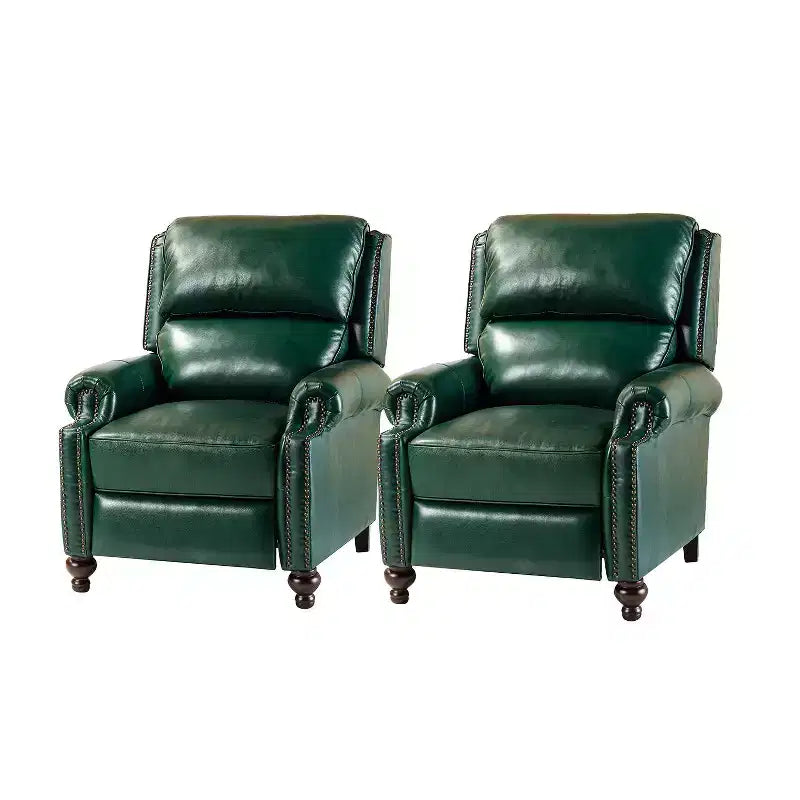 Set of 2 Elisabete Modern Wingback Genuine Leather Recliner with Vintage Nail Head Trim for Living Room and Bedroom| ART OF LIVING DESIGNS