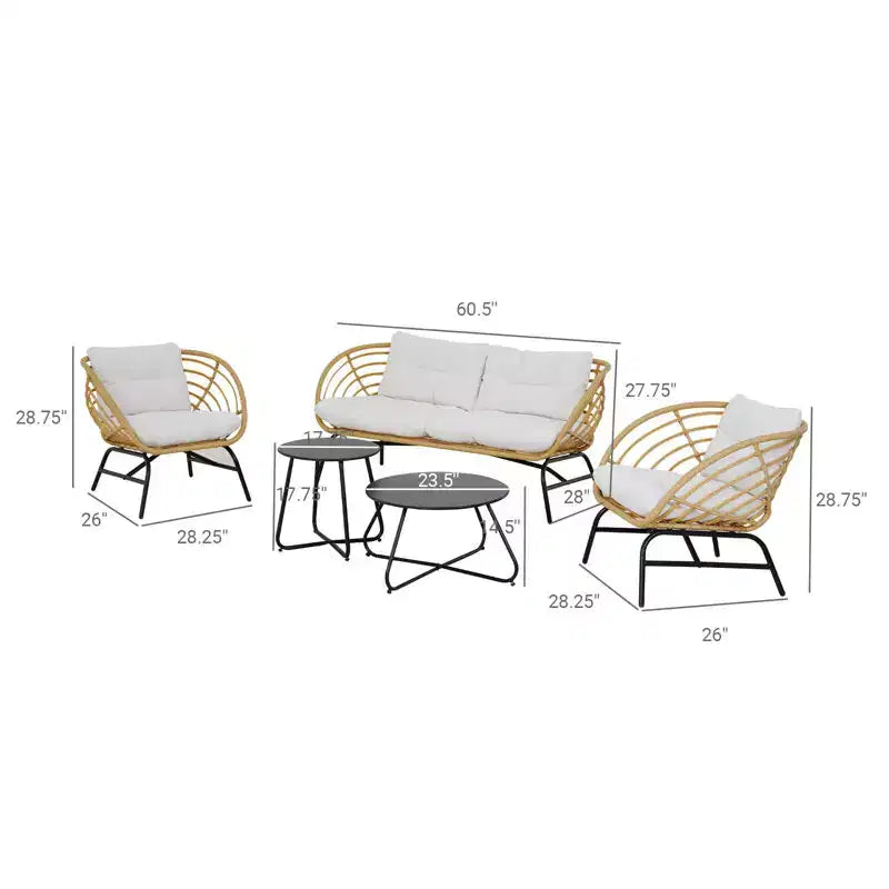 GRANDPATIO 5-delige tuinset van wicker met loveseat