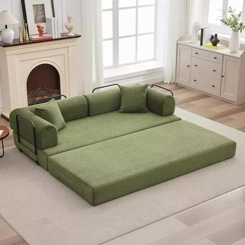 2-in-1-Schlafsofa, bequemes Klappsofa aus Cord mit tiefer Sitzfläche und breiten Armlehnen, Sofa ohne Gestell, für Wohnzimmer und Wohnungen