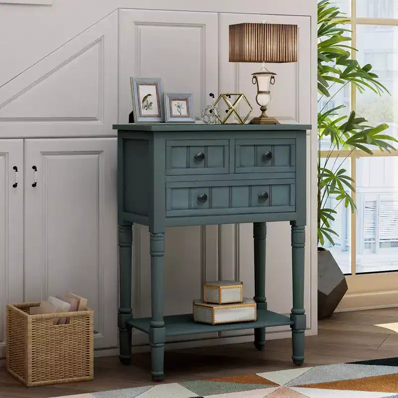 Smalle consoletafel van 23.7in met 3 lades en een plank, sidetable voor kleine ruimtes, hal of woonkamer