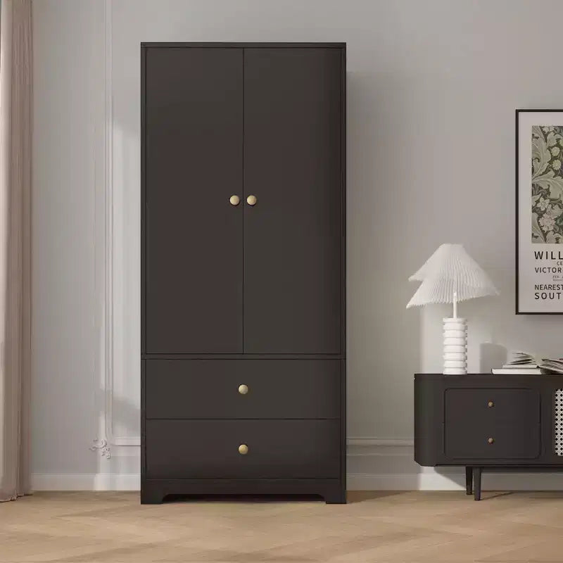 Armoire-penderie moderne en bois de 71 pouces pour chambre, avec 2 portes, 2 tiroirs, étagères réglables et tringle