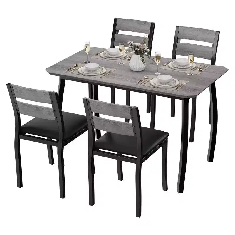 5-delige keukentafelset met metalen frame en stoelen, met afgeschuind ontwerp