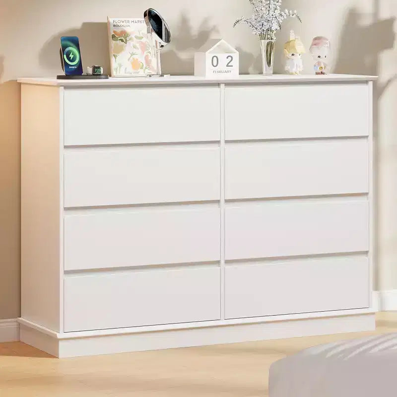 Meuble de rangement à 8 tiroirs, commode avec tiroirs profonds et grand plateau, pour salon, couloir ou chambre d’enfant