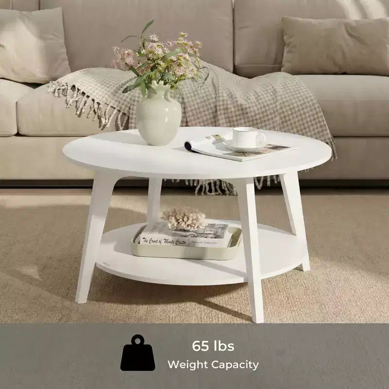 Honingbruine ronde salontafel met 2 opberglagen, afmetingen 31.5 x 17.7 Inches, ideaal voor de woonkamer