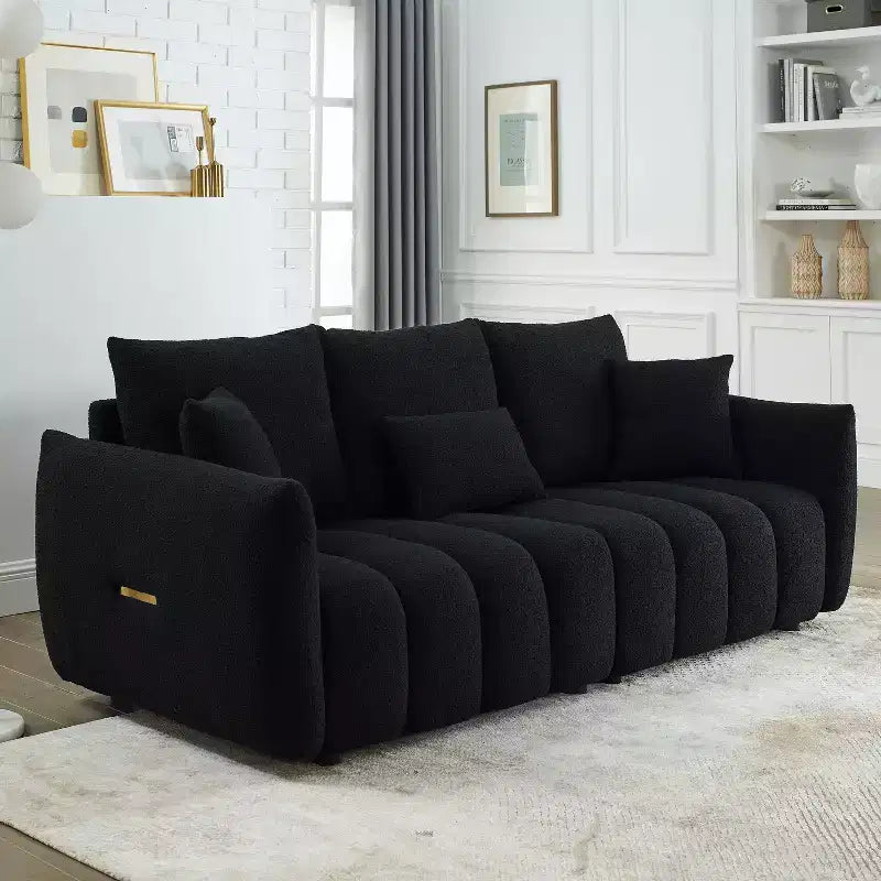 GDFStudio Alanna modernes 3-Sitzer-Sofa mit Teddy-Stoffbezug und Kissen, 79.5