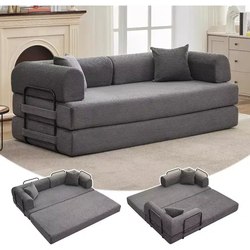 2-in-1-Schlafsofa, bequemes Klappsofa aus Cord mit tiefer Sitzfläche und breiten Armlehnen, Sofa ohne Gestell, für Wohnzimmer und Wohnungen