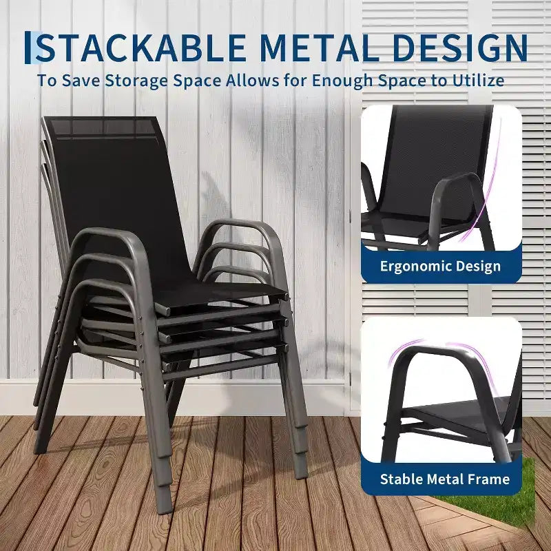 Terrassenstühle, stapelbares Outdoor-Esszimmerstuhlset mit 4/6 Stühlen aus wetterfestem, leichtem Textilene und Armlehnen für Garten und Poolbereich