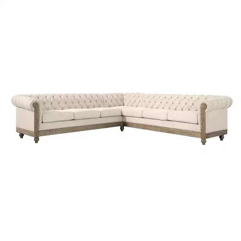 Duża retro sofa modułowa narożna Mirod z drewnianymi nogami, wygodna konstrukcja modułowa do salonu, strefy wypoczynkowej i przestrzeni rodzinnych