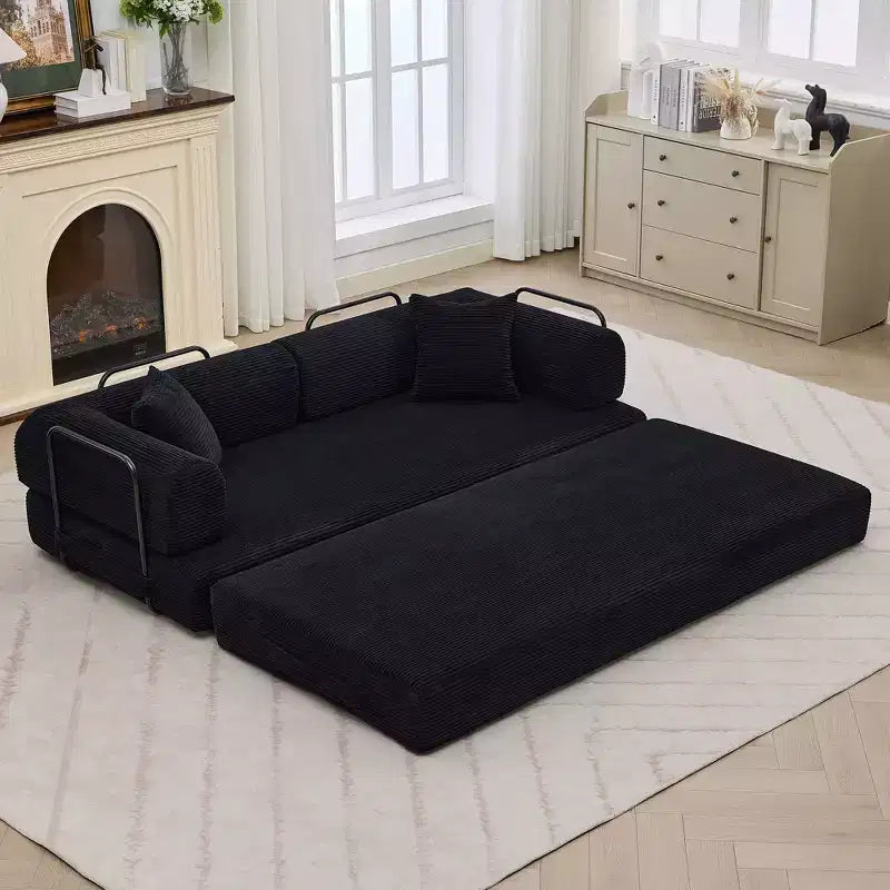 4-in-1-Schlafsofa, 79-Zoll-klappbare Cord-Couch ohne Gestell mit Kissen, ohne Montage, Zweisitzer für kleine Wohnungen