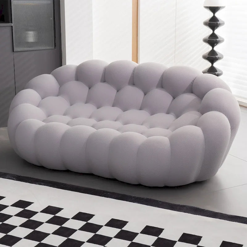 2-zits bubbelvormige, gebogen loungebank met honingraatmotief en 3D-textielstof voor de woonkamer, salon of het appartement