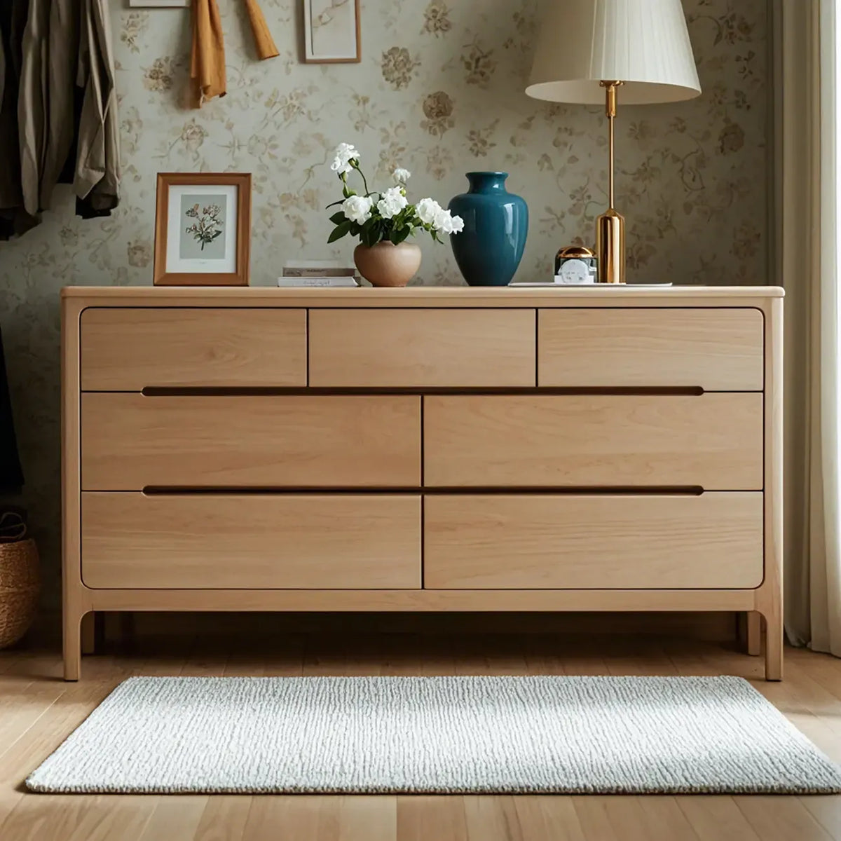 Traditionele dubbele ladekast van naturel eikenhout voor de slaapkamer