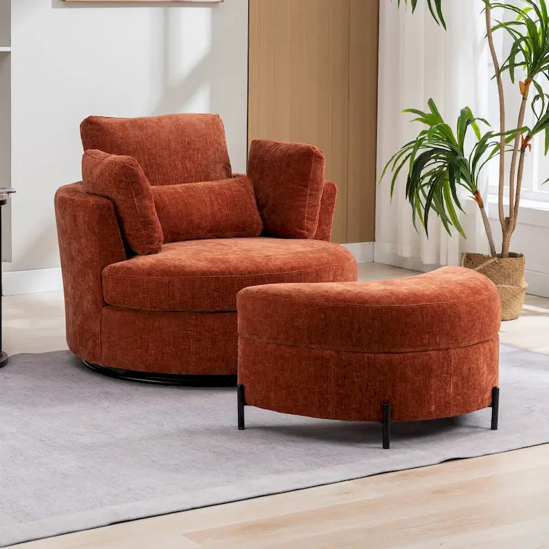 Gestoffeerde draaibare fauteuil van 42.3W met 4 kussens en halvemaanvormige opbergpoef