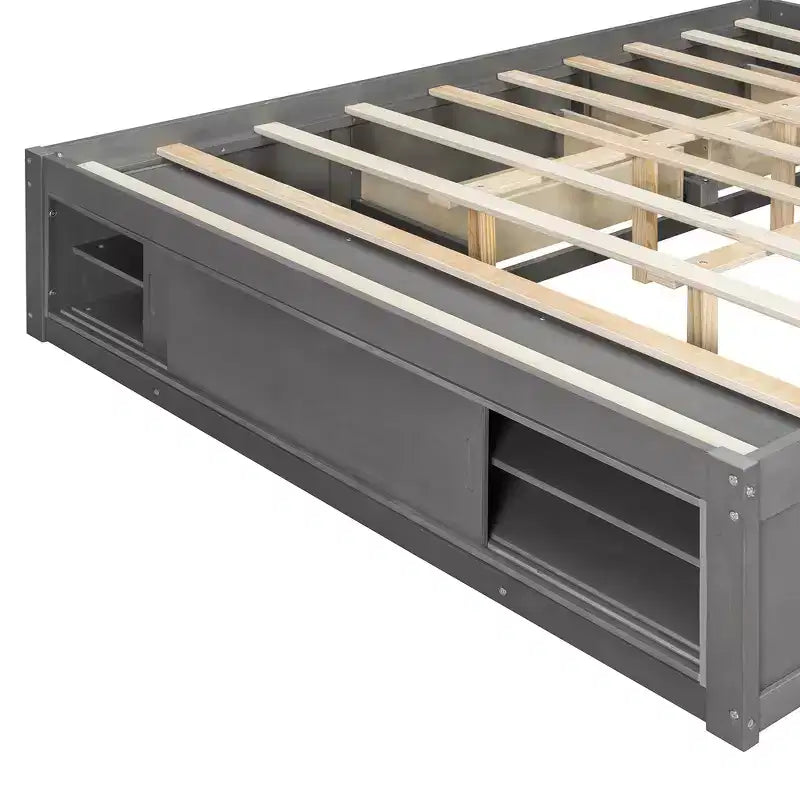 Cadre de lit plateforme grand lit Whisen avec 4 tiroirs de rangement et rangement dans le pied de lit