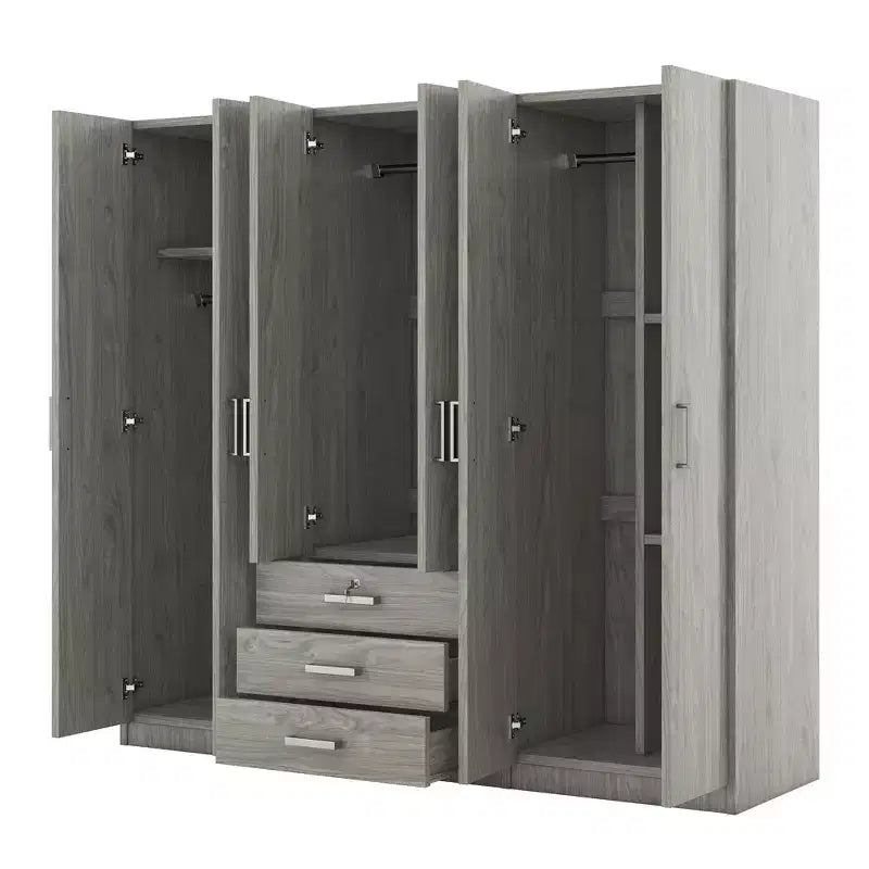 Kleiderschrank aus Holz mit 6 Türen und Schubladen fürs Schlafzimmer