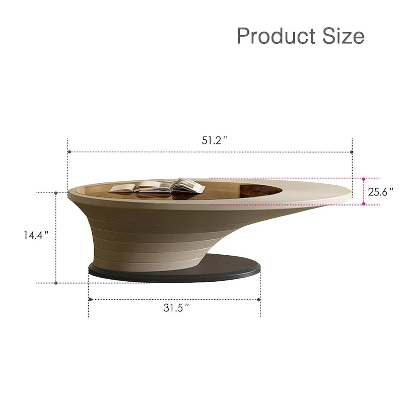 Ovaler Couchtisch mit Glasplatte, moderne, minimalistische Light-Luxury-Optik, graues Gestell, 51 in. - L 51.18'W 25.59'H 14.37'