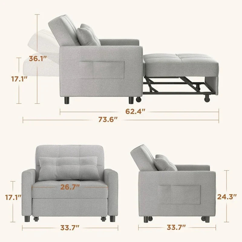 Verstelbare slaapbank 3-in-1, uitschuifbare fauteuilbank, ombouwbaar opklapbed voor de woonkamer