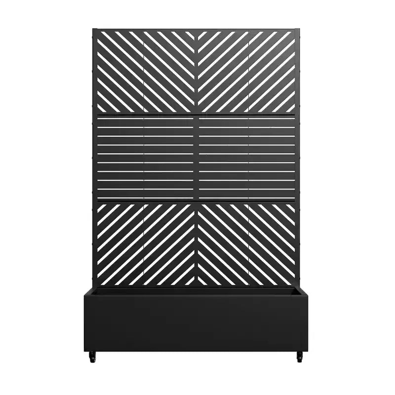 Jardinière MAYEERTY avec treillis en fer noir à lignes parallèles 01, style classique à persiennes, ensemble combiné de 3 pièces, 72x47x16in