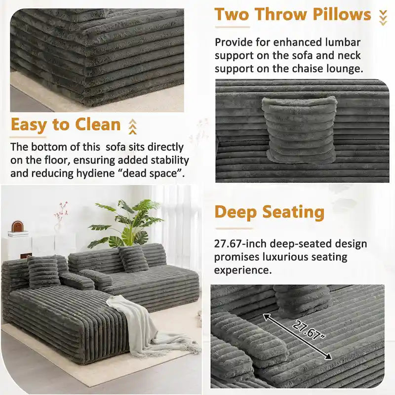 Modułowa sofa narożna Cloud, nowoczesna tapicerowana kanapa z 2 poduszkami dekoracyjnymi, dowolnie konfigurowana, w kształcie litery L