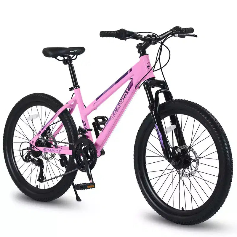 Vélo de montagne Okak 24/26IN avec 21 vitesses et freins à double disque, vélo pour enfants avec suspension avant de 100 mm, vélo tout-terrain pour adolescents et femmes