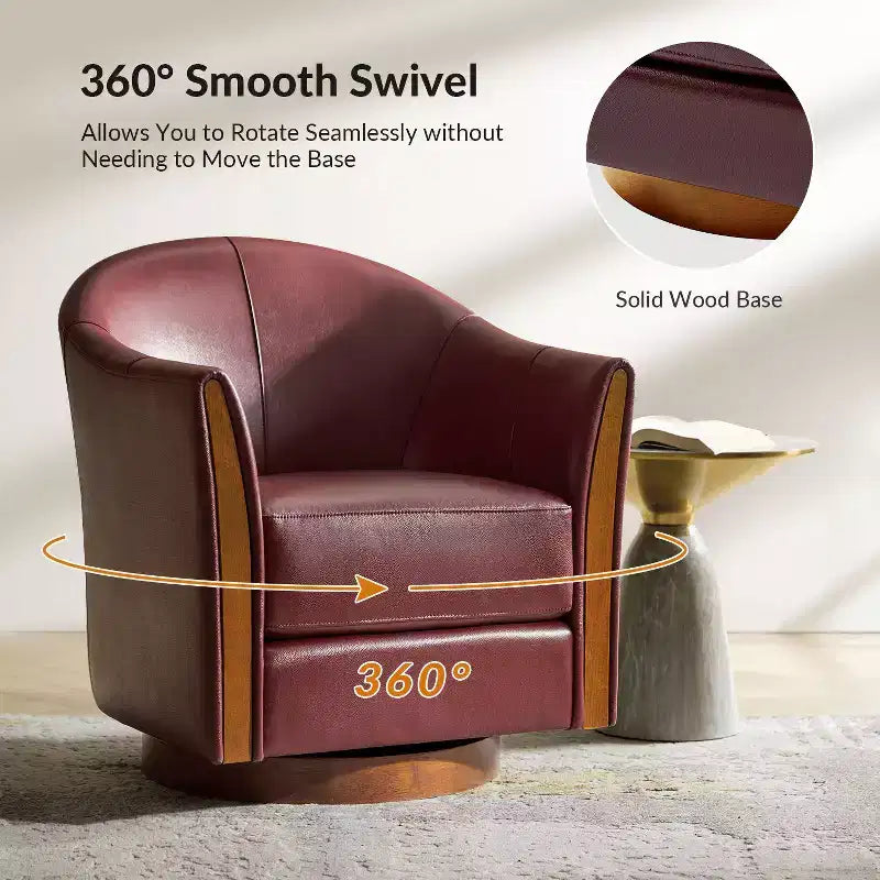 Pocono Übergangs-Stil-Drehfasssessel aus echtem Leder mit Massivholzgestell, 2er-Set, Artful Living Design