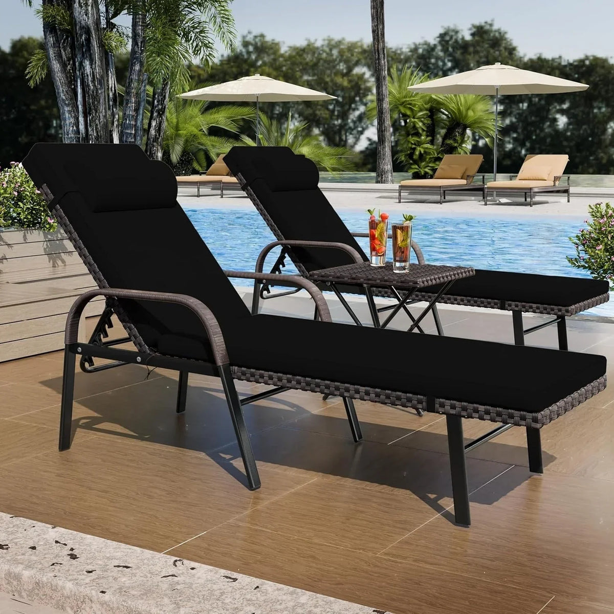 Kullavik 3-teiliges Outdoor-Lounge-Set mit Liegestühlen