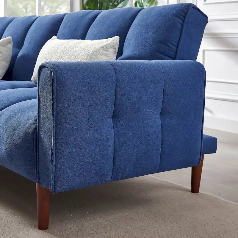 Omklapbare futon slaapbank met verstelbare standen en houten poten