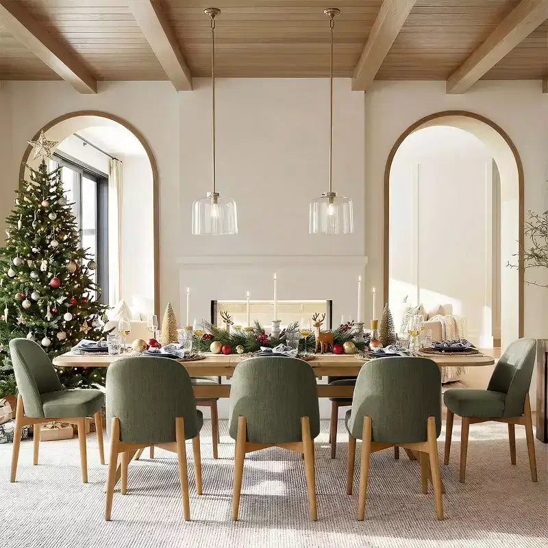 Ensemble de salle à manger de 9 pièces pour 8 personnes, table extensible à piètement en tréteau et chaises rembourrées avec pieds en bois massif-Panipeachy
