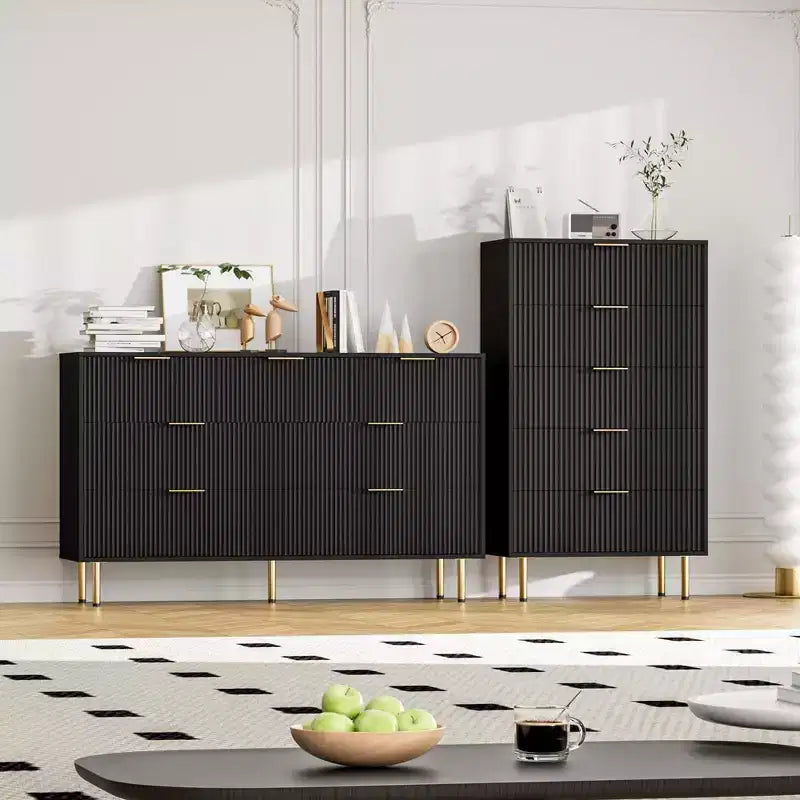Commode blanche / marbre et bois à 5 tiroirs ?C panneau cannelé, pour 1 personne
