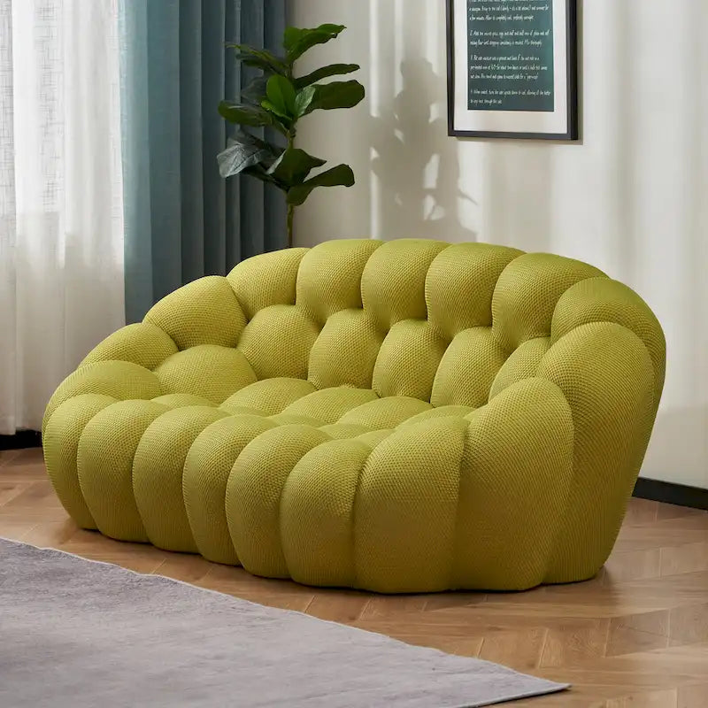 2-zits bubbelvormige, gebogen loungebank met honingraatmotief en 3D-textielstof voor de woonkamer, salon of het appartement