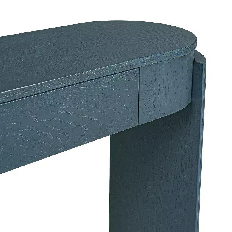 Table console moderne Merax à plateau ovale, avec pieds incurvés cannelés et deux tiroirs dissimulés