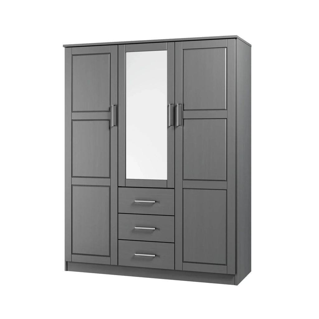 Palace Imports Cosmo Kleiderschrank mit 3 Türen aus 100 % Massivholz und Türen aus Massivholz oder mit Spiegel