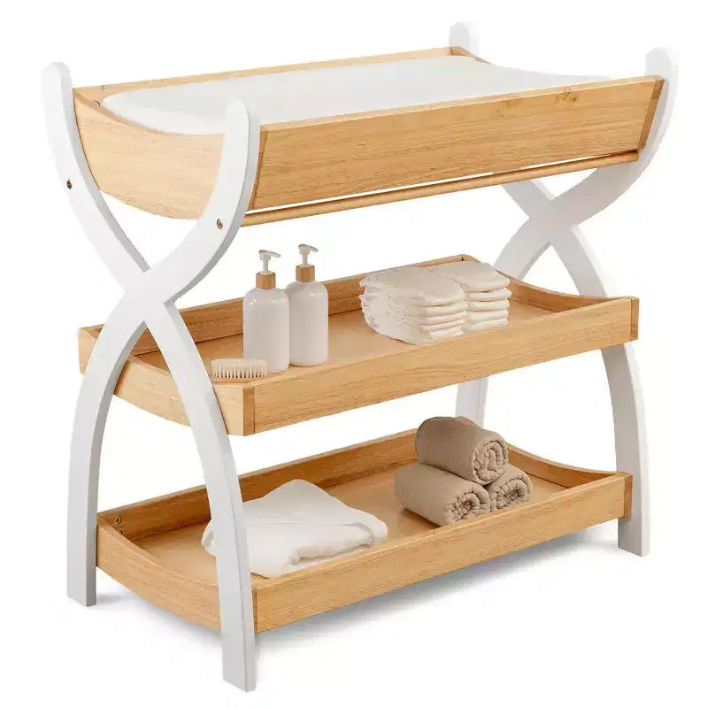 Comfy Cubs Wickeltisch für Babys - Robuste Holzkonstruktion, zeitloses Design mit zwei offenen Ablagen für Babyutensilien