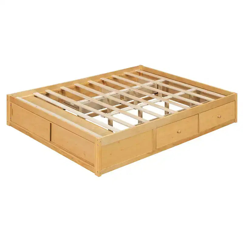 Cadre de lit plateforme grand lit Whisen avec 4 tiroirs de rangement et rangement dans le pied de lit