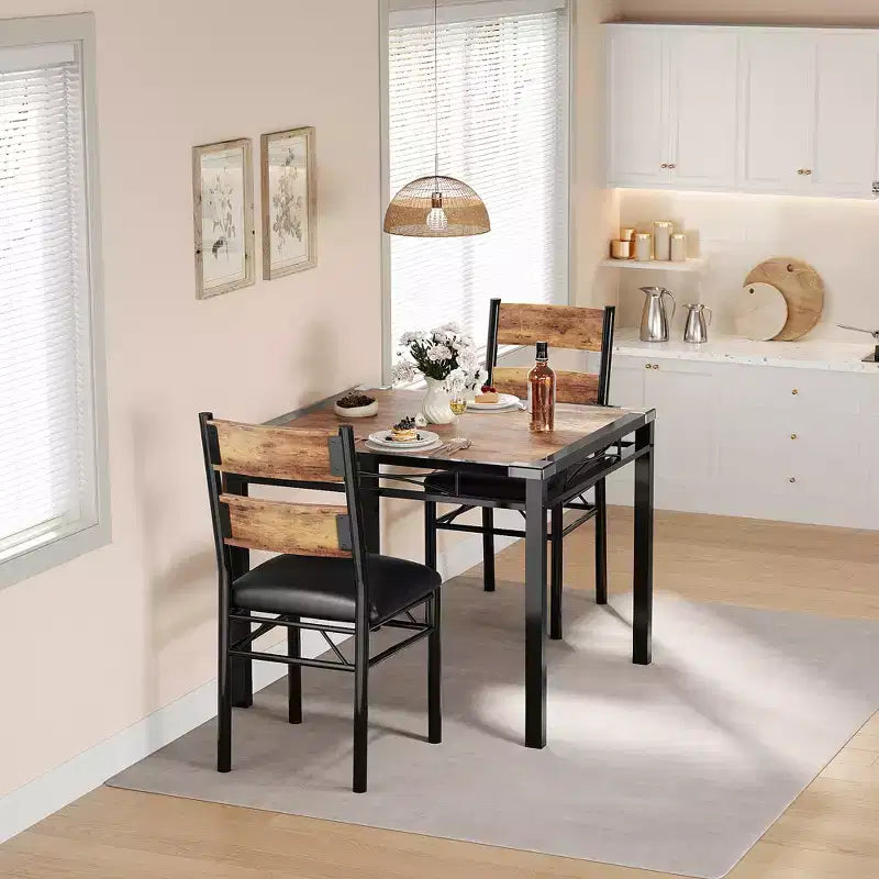 Essgruppe für 4 Personen mit 4 gepolsterten Stühlen, 5-teiliges Esszimmer-Set aus Holz mit Eckenschutz für Küche, Wohnung und kleine Räume