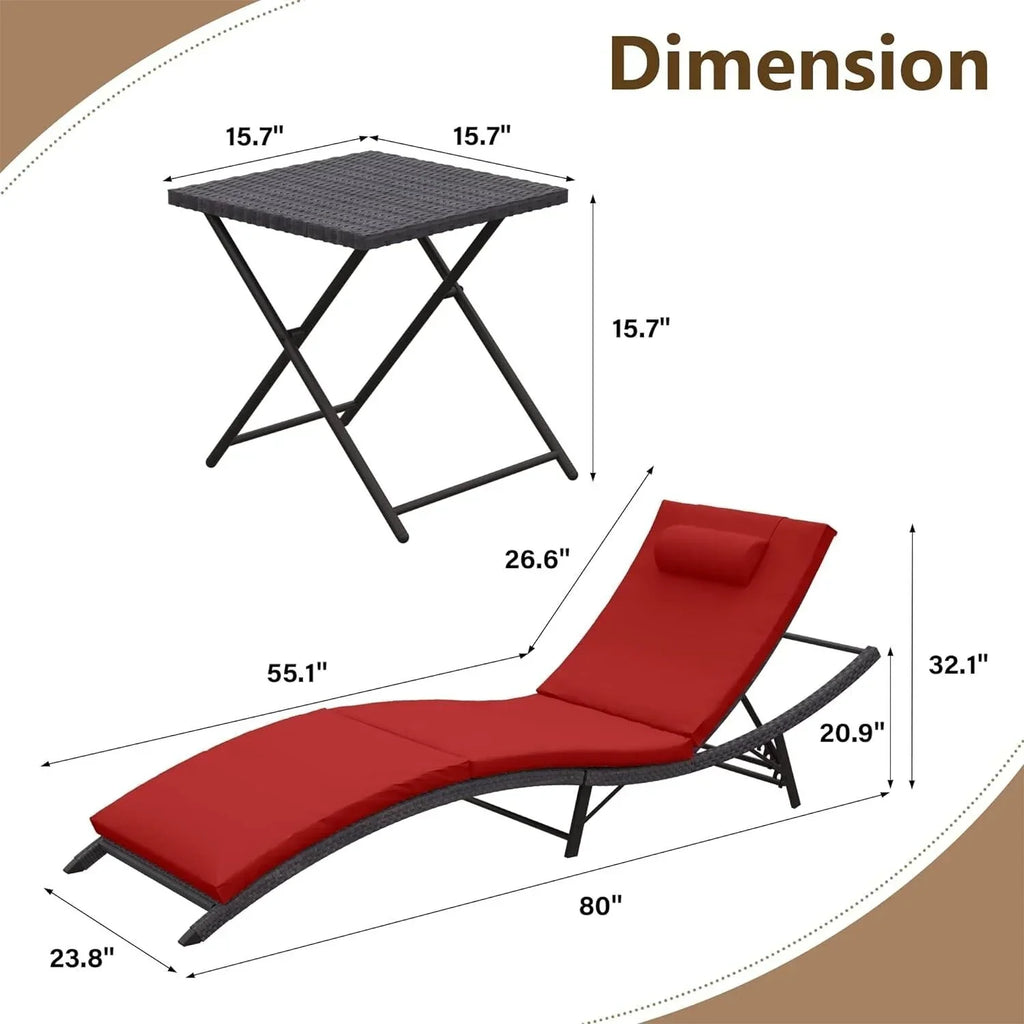 Kullavik 3-teiliges Outdoor-Lounge-Set mit Liegestühlen