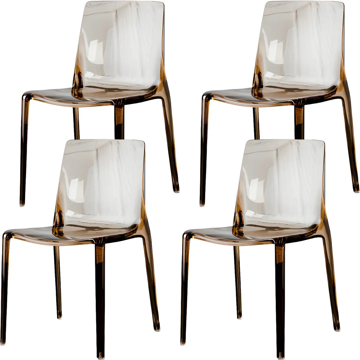 Chaise de salle à manger ambre en acrylique, sans accoudoirs et à dossier bas