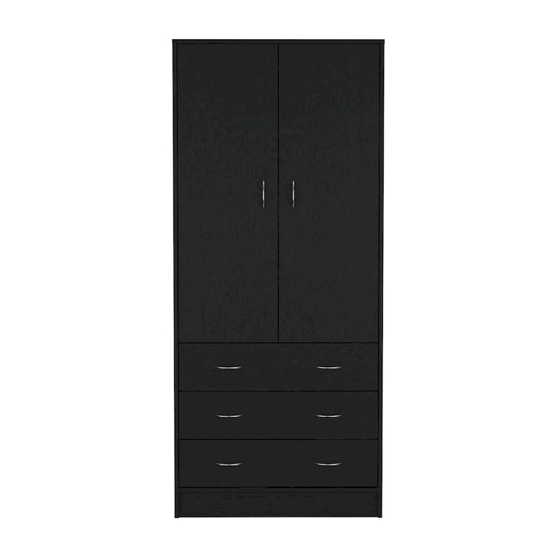 19 Moderner zweitüriger Kleiderschrank mit 3 Schubladen und 1 Kleiderstange fürs Schlafzimmer