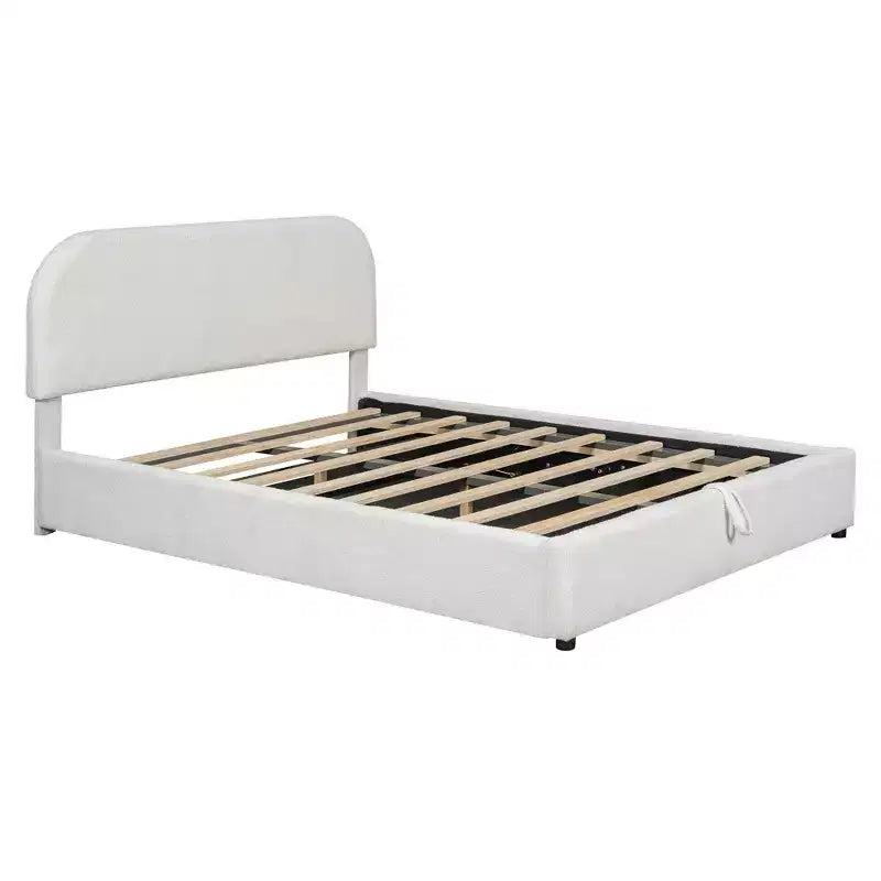 Gepolstertes Bett in Queen-Size mit hochklappbarem Stauraum - Weiß