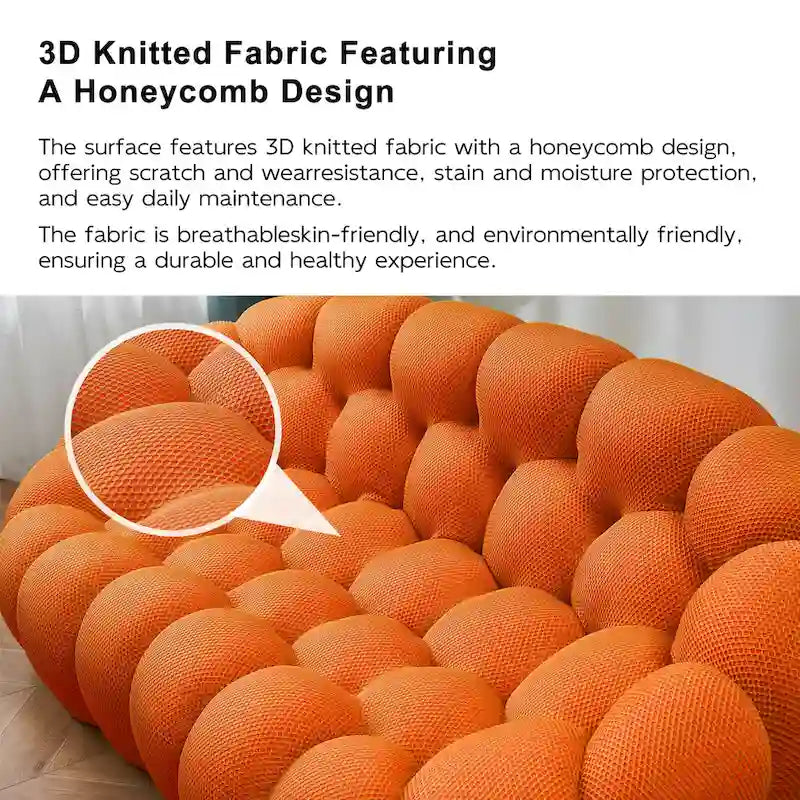 2-zits bubbelvormige, gebogen loungebank met honingraatmotief en 3D-textielstof voor de woonkamer, salon of het appartement