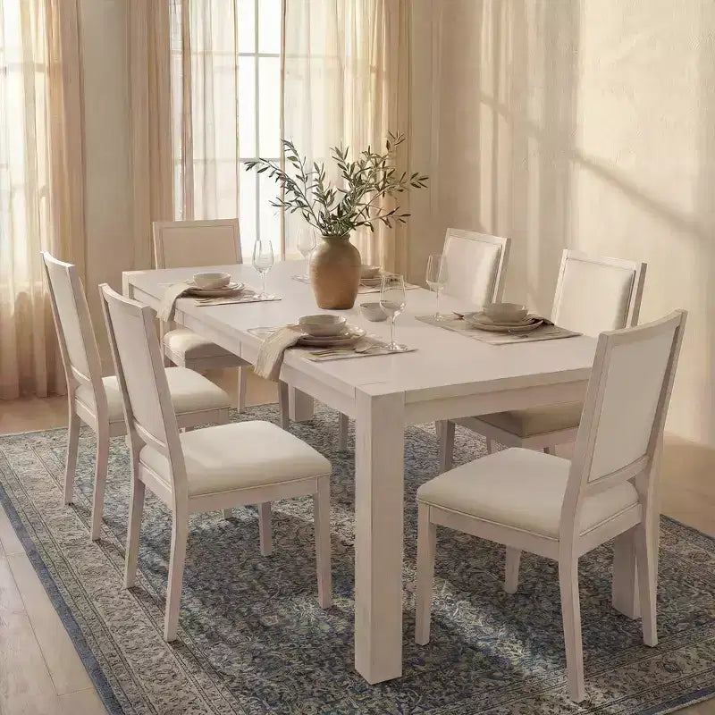 Moderne eetset - 80 tafel + 6 gestoffeerde stoelen, massief houten frame, tafelcapaciteit van 400 lbs, eenvoudig te monteren