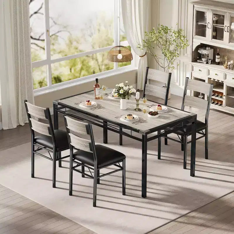 Essgruppe für 4 Personen mit 4 gepolsterten Stühlen, 5-teiliges Esszimmer-Set aus Holz mit Eckenschutz für Küche, Wohnung und kleine Räume