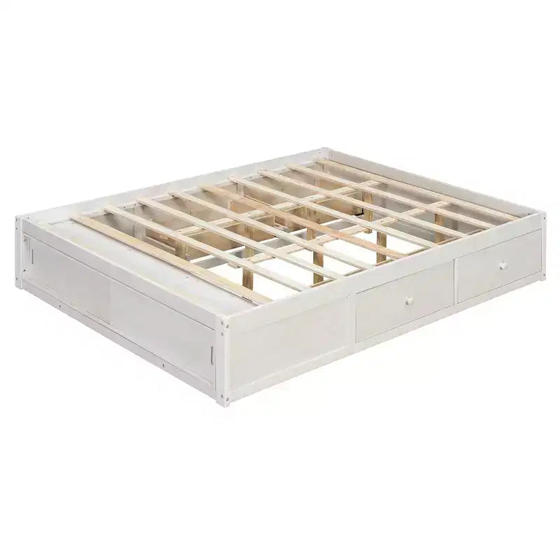 Cadre de lit plateforme grand lit Whisen avec 4 tiroirs de rangement et rangement dans le pied de lit