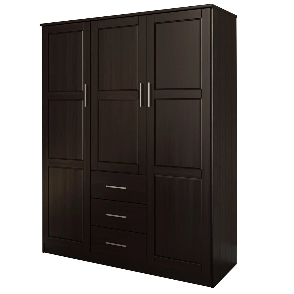 Palace Imports Cosmo-kledingkast met 3 deuren van 100% massief hout, met deuren van massief hout of spiegeldeuren