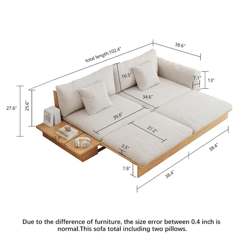 Nowoczesna sofa JASIWAY z litego drewna, tapicerowana bawełnianą tkaniną lnianą